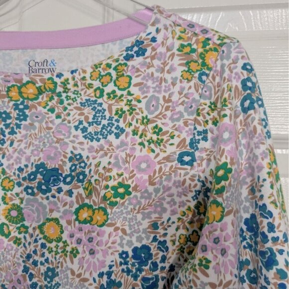 Croft & Barrow Floral Shirt Womens Size Large Purple 100% Cotton 3/4 Sleeves - Picture 2 of 8